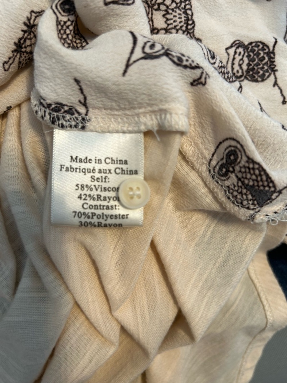 Cute porridge Cream Owl Print Button-Down Shirt - Picture 5 of 5